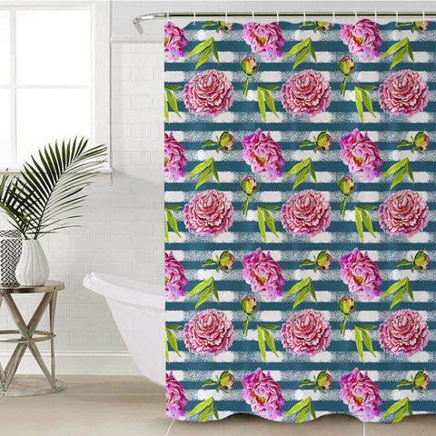 Image of Flower Stripe Bluetint Theme SWYL5245 Shower Curtain