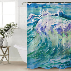 Watercolor Blue Waves Japanese Art SWYL5246 Shower Curtain
