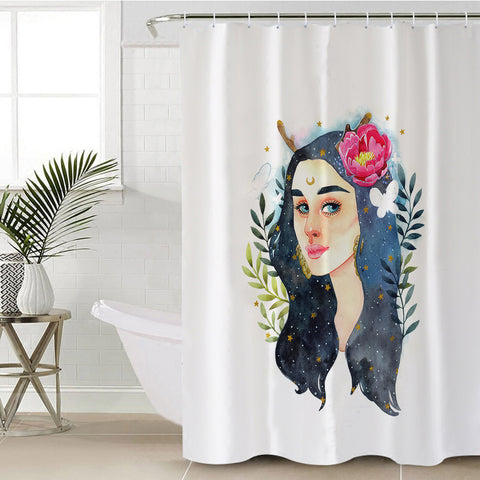 Image of Lady Night Flower Illustration SWYL5247 Shower Curtain