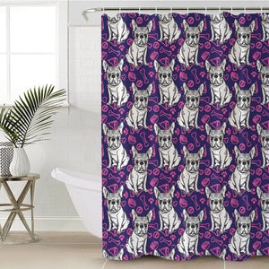 Multi Little Pug Cute Food Sketch Purple Theme SWYL5252 Shower Curtain