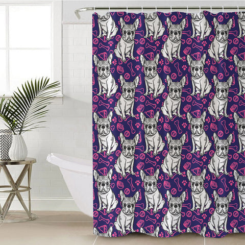 Image of Multi Little Pug Cute Food Sketch Purple Theme SWYL5252 Shower Curtain