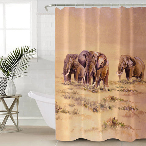 Image of Watercolor Elephants In Desert SWYL5253 Shower Curtain