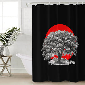 Big Tree Red Sun Japanese Art SWYL5257 Shower Curtain