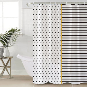 B&W Multi Heart Dot & Stripes Golden Line SWYL5267 Shower Curtain