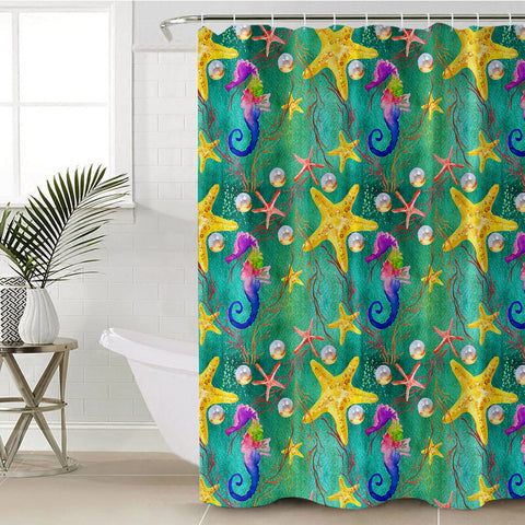 Image of Multi Seahorses & Starfishes SWYL5328 Shower Curtain