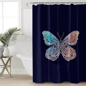 2-Tone Gradient Blue Red Butterfly Navy Theme SWYL5329 Shower Curtain