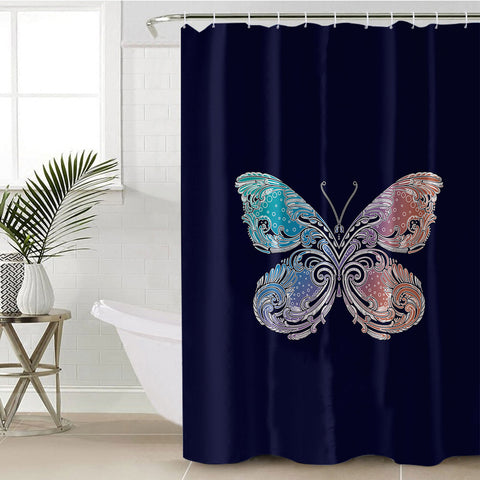 Image of 2-Tone Gradient Blue Red Butterfly Navy Theme SWYL5329 Shower Curtain