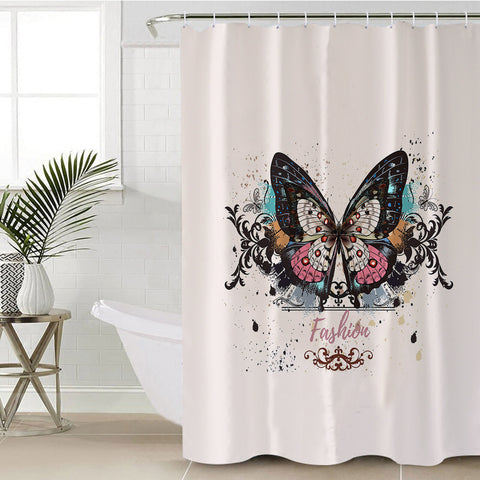 Image of Fashion Butterfly White Theme SWYL5330 Shower Curtain