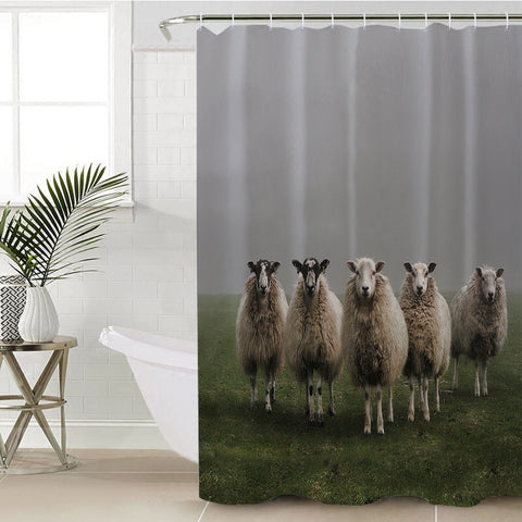 Image of Five Standing Sheeps Dark Theme SWYL5332 Shower Curtain