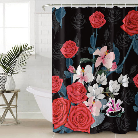 Image of Roses Black Shadow Theme SWYL5336 Shower Curtain