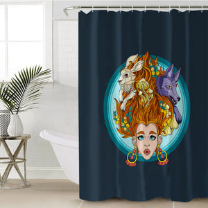 Jungle Lady Rabbit & Wolf Illustration SWYL5337 Shower Curtain