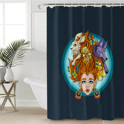 Image of Jungle Lady Rabbit & Wolf Illustration SWYL5337 Shower Curtain