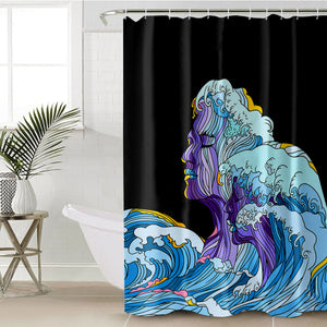 Modern Art - Face Waves Pink & Blue Illustration SWYL5338 Shower Curtain