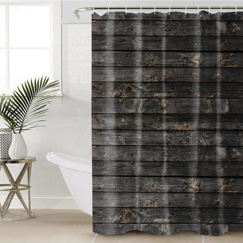Image of Dark Grey Desstressed Wood Pattern SWYL5339 Shower Curtain
