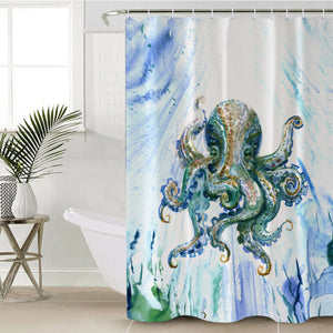 Watercolor Big Octopus Blue & Green Theme SWYL5341 Shower Curtain