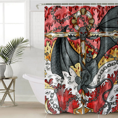 Image of Evil Cross Dark Theme Color Pencil Sketch SWYL5344 Shower Curtain