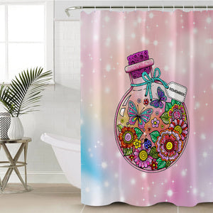 Floral Butterflies Bottle Illustration Pastel Theme SWYL5350 Shower Curtain