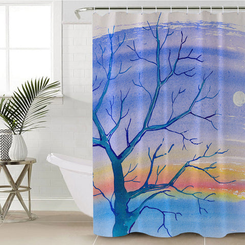 Image of Watercolor Big Tree & Rainbow Blue Theme SWYL5351 Shower Curtain