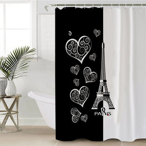 B&W Multi Heart & Eiffel Tower In Paris SWYL5352 Shower Curtain