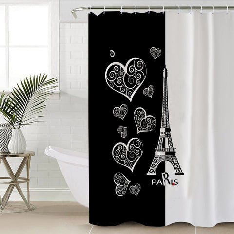 Image of B&W Multi Heart & Eiffel Tower In Paris SWYL5352 Shower Curtain