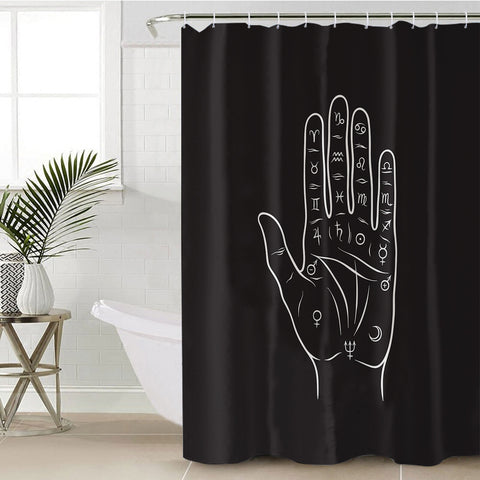 Image of Zodiac Sign On Hand Black Theme SWYL5357 Shower Curtain