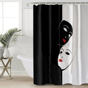 B&W Face Masks Red Lips SWYL5447 Shower Curtain