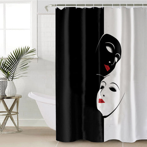 Image of B&W Face Masks Red Lips SWYL5447 Shower Curtain