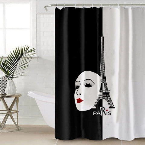 Image of B&W Paris Eiffel Tower Face Mask Red Lips SWYL5448 Shower Curtain