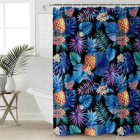Image of Blue Tint Tropical Leaves SWYL5452 Shower Curtain
