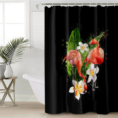 Image of Flamingos White Flower SWYL5460 Shower Curtain