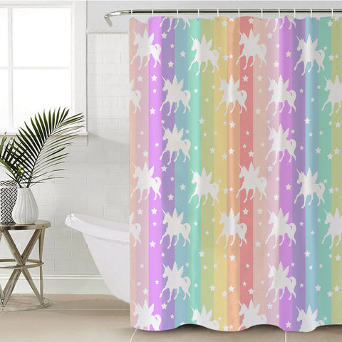 Image of Unicorns Pastel Stripes SWYL5462 Shower Curtain