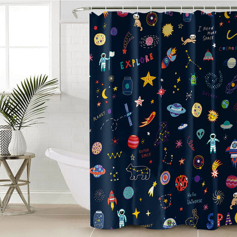 Image of Cute Colorful Tiny Universe Draw SWYL5467 Shower Curtain