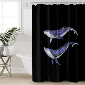 Double Galaxy Big Whales Black Theme SWYL5477 Shower Curtain