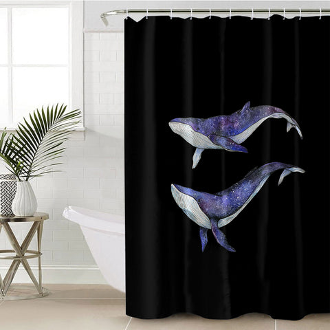 Image of Double Galaxy Big Whales Black Theme SWYL5477 Shower Curtain