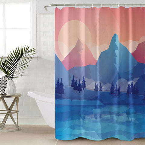 Image of Pastel Colorful Landscape Illustration SWYL5481 Shower Curtain