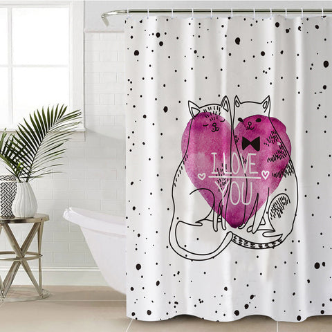 Image of I Love You - Black Line Cats Couple SWYL5482 Shower Curtain