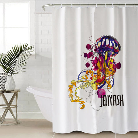 Image of Dark Purple Watercolor Brush Jellyfish SWYL5483 Shower Curtain