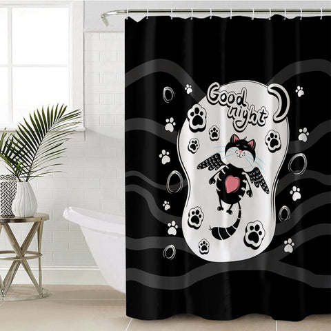 Image of Good Night Lovely Cat Black Theme SWYL5484 Shower Curtain