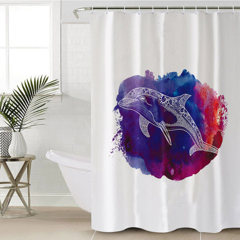 Image of Purple Brush Oil Splatter White Line Mandala Dolphin SWYL5490 Shower Curtain