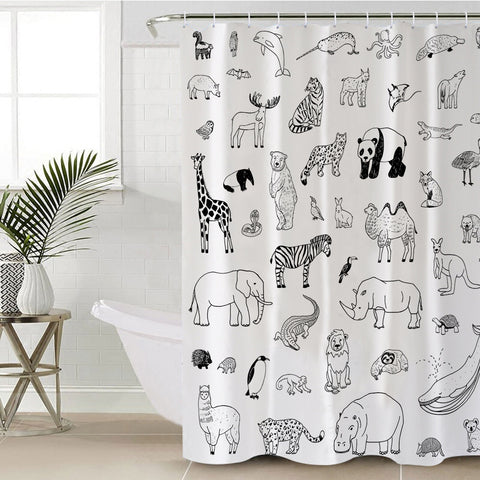 Image of Multi Cute Line Art Animals SWYL5492 Shower Curtain