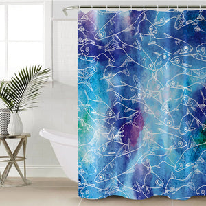 Multi Small Fishes White Line Ocean Theme SWYL5498 Shower Curtain