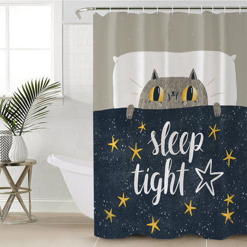 Image of Cute Grey Cat Sleep Tight SWYL5501 Shower Curtain