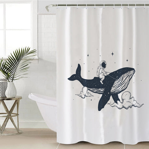 Image of Astronaut Riding Big Whale SWYL5504 Shower Curtain