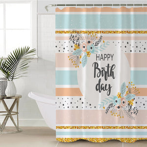 Happy Birthday Floral Pastel Stripes SWYL5596 Shower Curtain