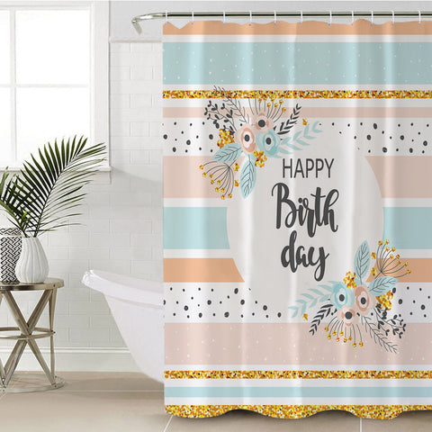 Image of Happy Birthday Floral Pastel Stripes SWYL5596 Shower Curtain