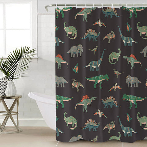 Image of Collection Of Dinosaurs Dark Grey Theme SWYL5599 Shower Curtain