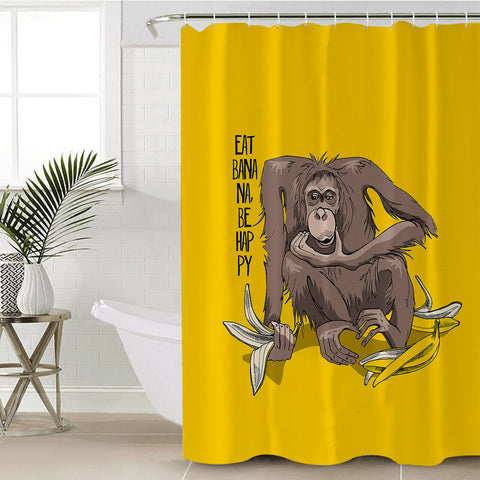 Image of Eat Banana & Be Happy - Monkey Yellow Theme SWYL5600 Shower Curtain
