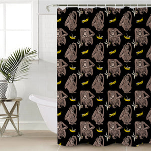 Multi Monkeys & Bananas Black Theme SWYL5601 Shower Curtain