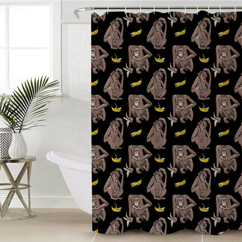 Image of Multi Monkeys & Bananas Black Theme SWYL5601 Shower Curtain