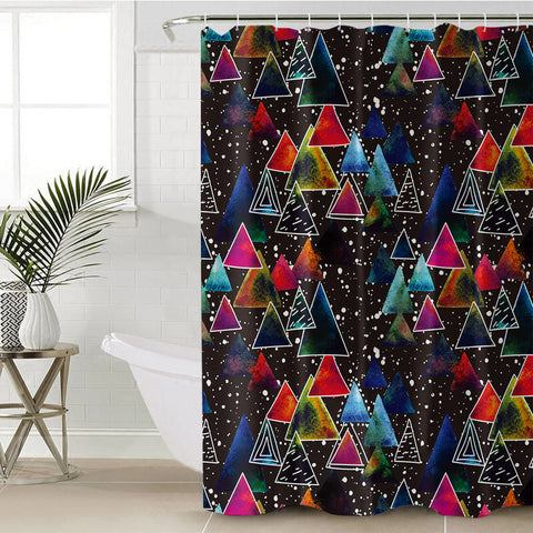 Image of Multi Galaxy Triangles White Outline SWYL5605 Shower Curtain
